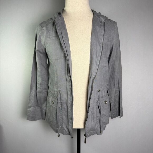 Saint Tropez West 100% Linen Jacket, Gray Drawstring, Sz Small, Excellent 2/$50 - Picture 2 of 15